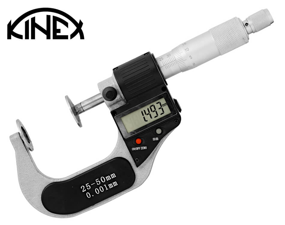Digitálny mikrometer na ozubené kolá Kinex / 0 – 25 mm / 0,001 mm