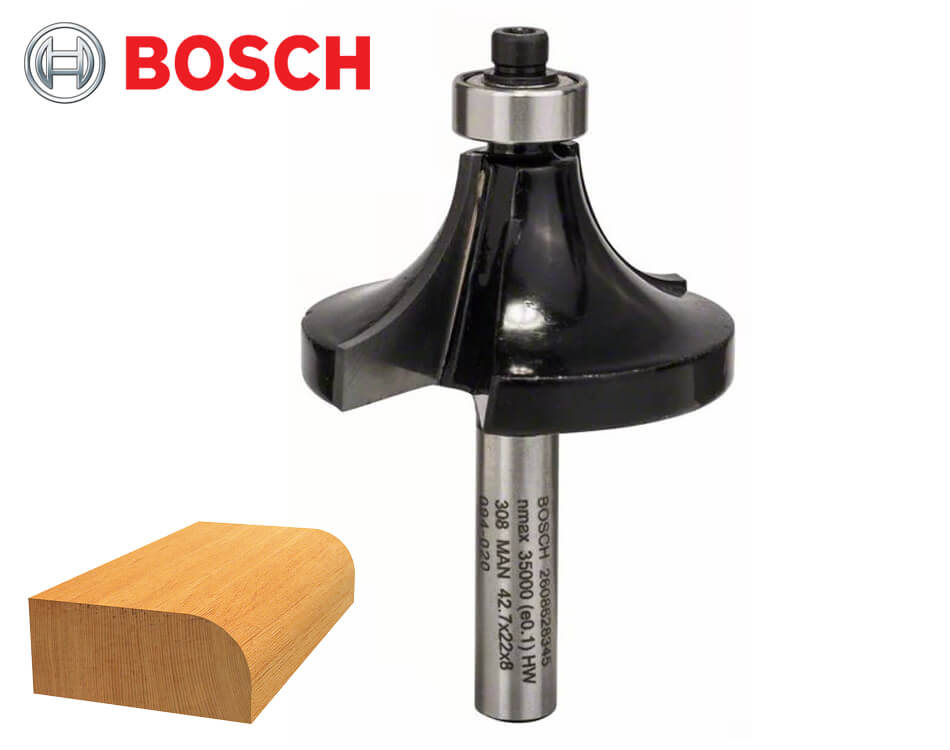 Zaoblovacia stopková fréza na drevo s vodiacim ložiskom Bosch Standard for Wood / Ø 42,7 x 21,6 mm / r15 mm / 8 mm