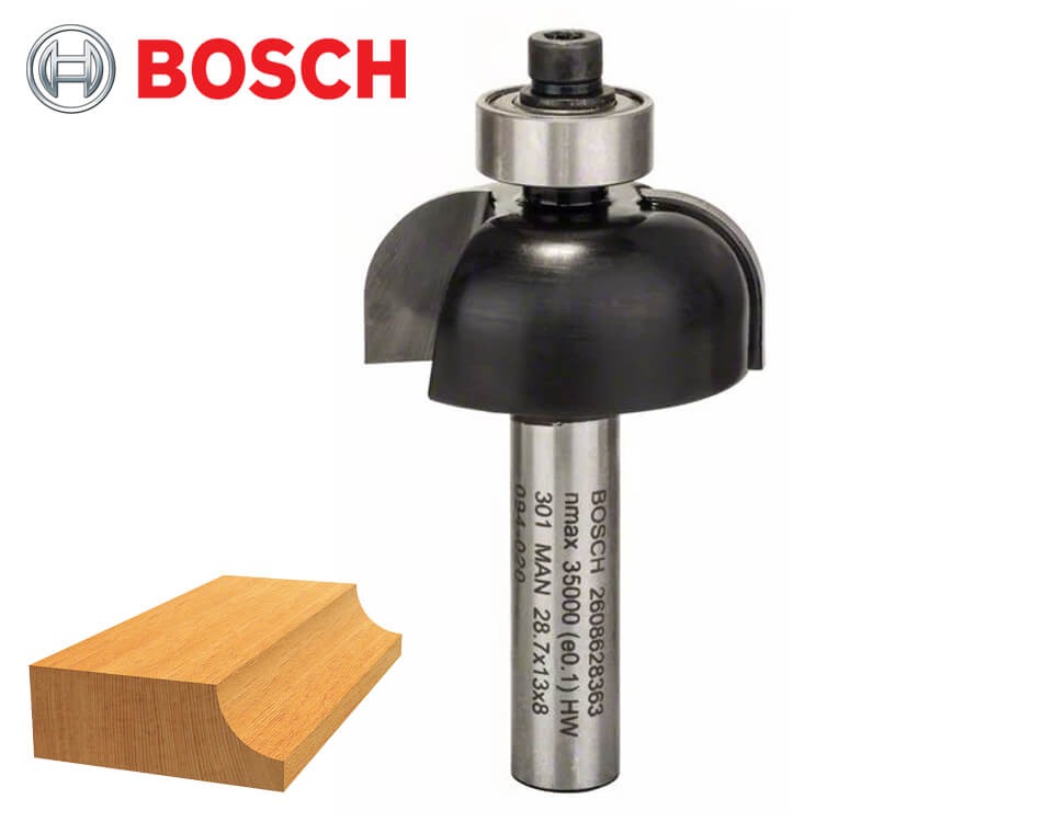 Žliabkovacia stopková fréza na drevo s vodiacim ložiskom Bosch Standard for Wood / Ø 28,7 x 12,7 mm / r8 mm / 8 mm
