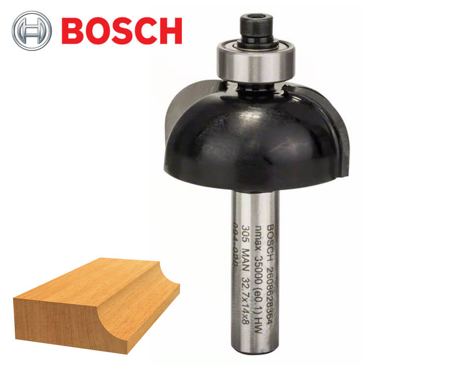 Žliabkovacia stopková fréza na drevo s vodiacim ložiskom Bosch Standard for Wood / Ø 32,7 x 13,7 mm / r10 mm / 8 mm