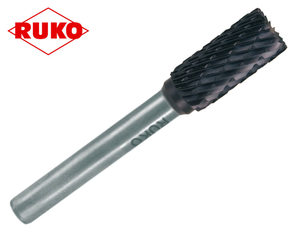 Valcový stopkový pilník na kov z tvrdokovu s čelným ozubením Ruko TiCN / tvar ZYAS / Ø 12 mm